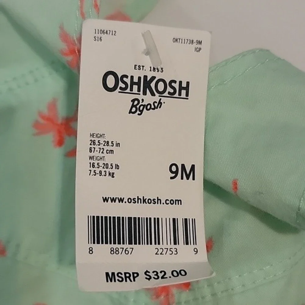 OSHKOSH Vestbak Tropical Pineapple And Palm Trees Shortalls NWT size 9 Mons.